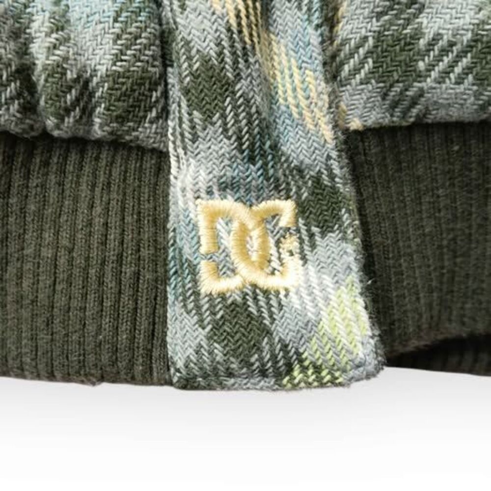 Vintage Y2k Sherpa Lined DC Shoe Co Ladies Green Plaid Zip Up Hoodie - L - Picture 6 of 7